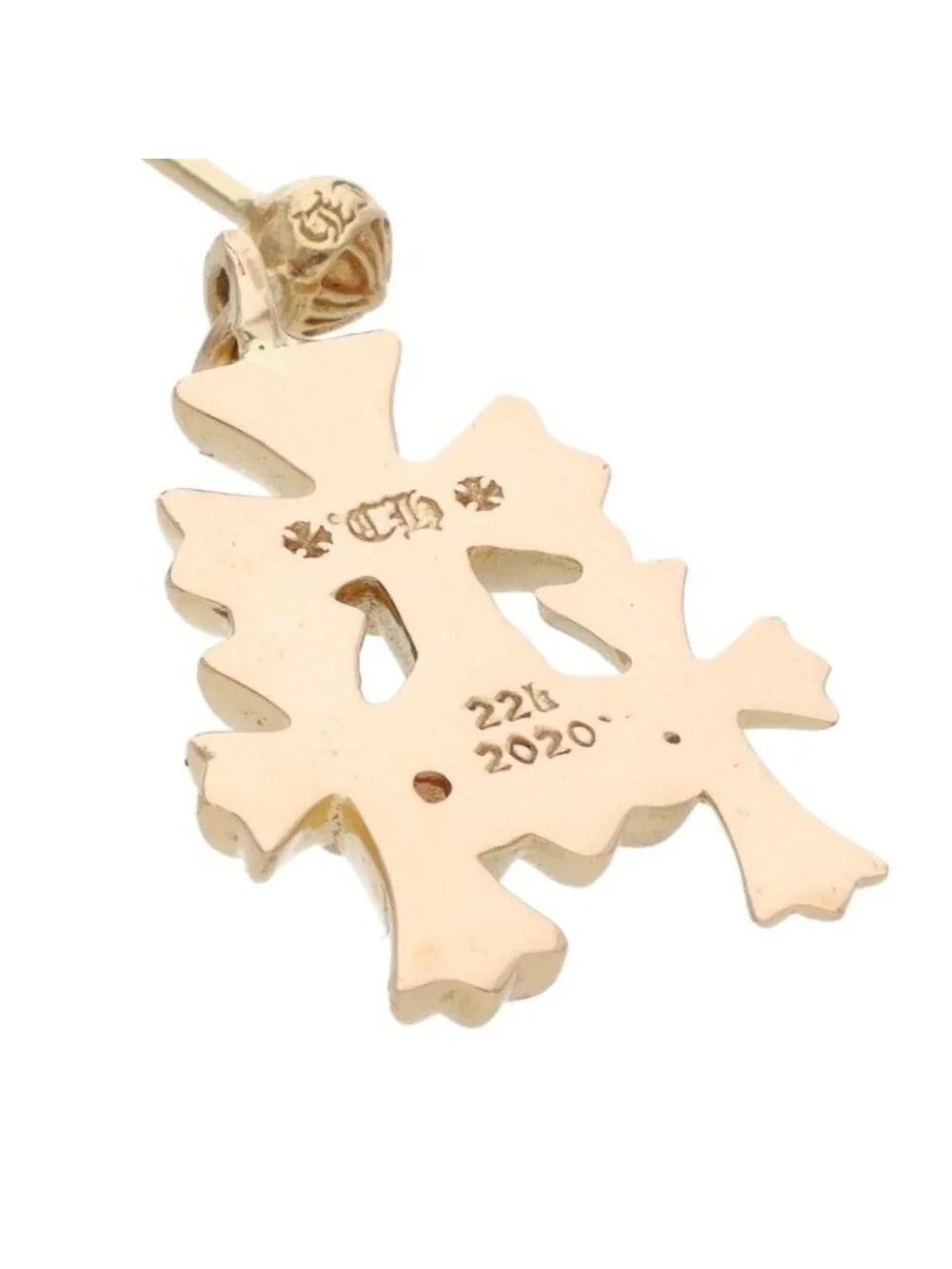 Chrome Hearts 22k 3 CH Cross Drop Triple Gold Earrings